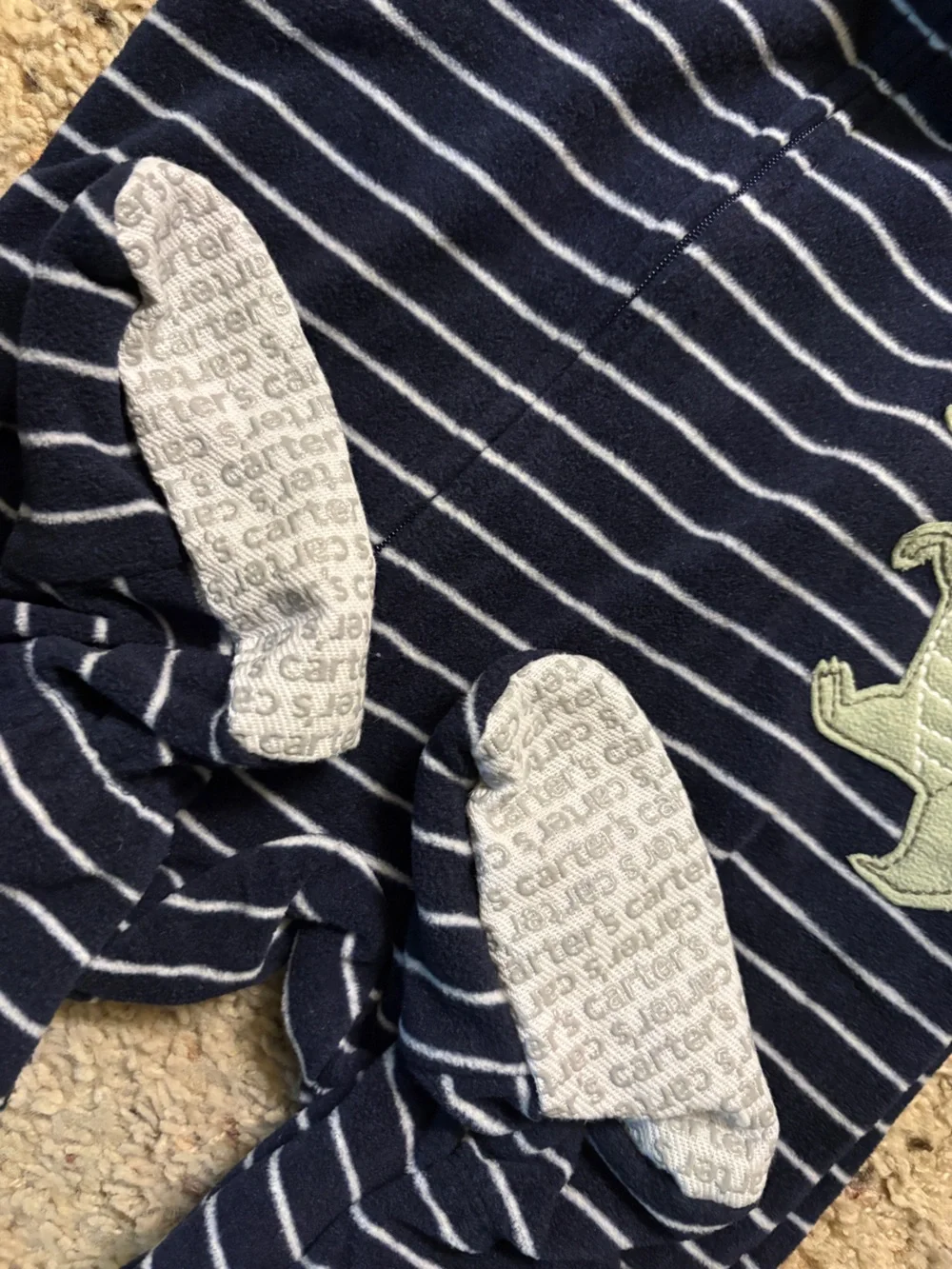 Carter's Navy & White Striped Dino Footed One-Piece